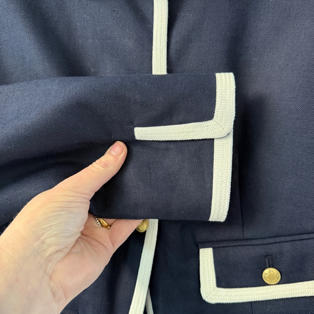J. Crew Lucie lady jacket in stretch linen blend 8 Navy White New with Tags $268 - Picture 6 of 11